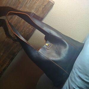 Baekgaard Leather Bag Black W/Tan Piping See DESCRIPTION